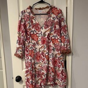 CHARLESTON SHOE CO. Charlee Cream Dress with Red & Orange Floral Print